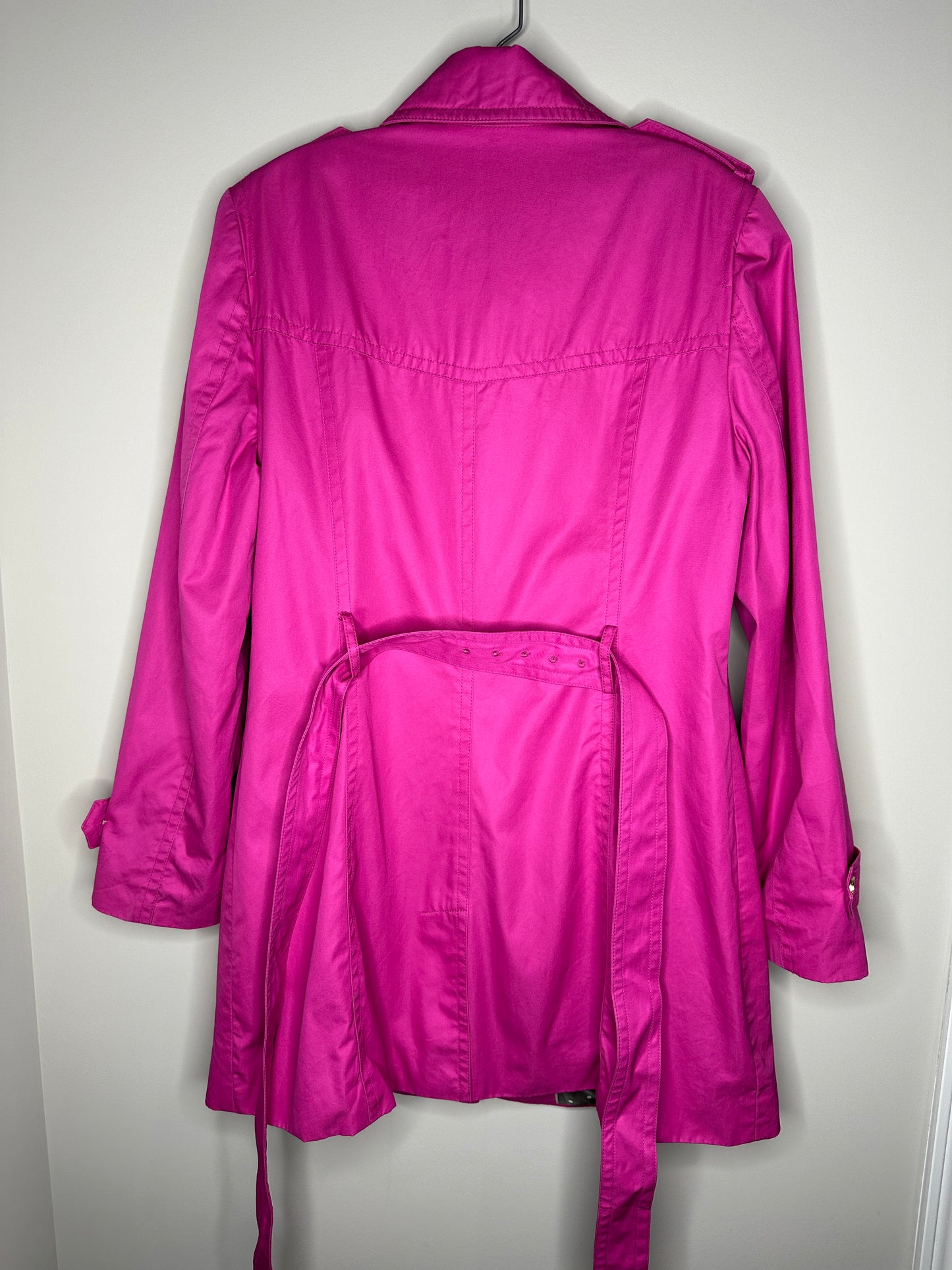 Banana Republic Size L Hot Pink Belted Button Front Trench Coat