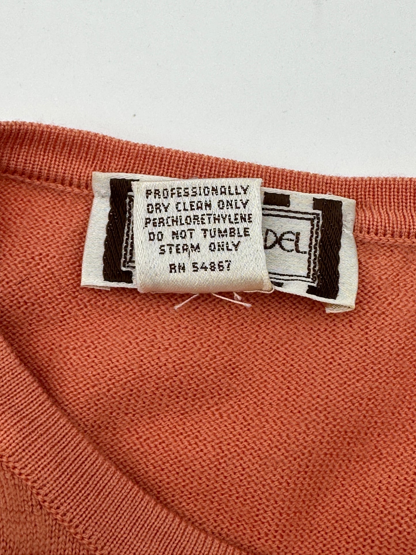 Henri Bendel Size L Light Orange Extra Fine Wool Crew Neck Sweater