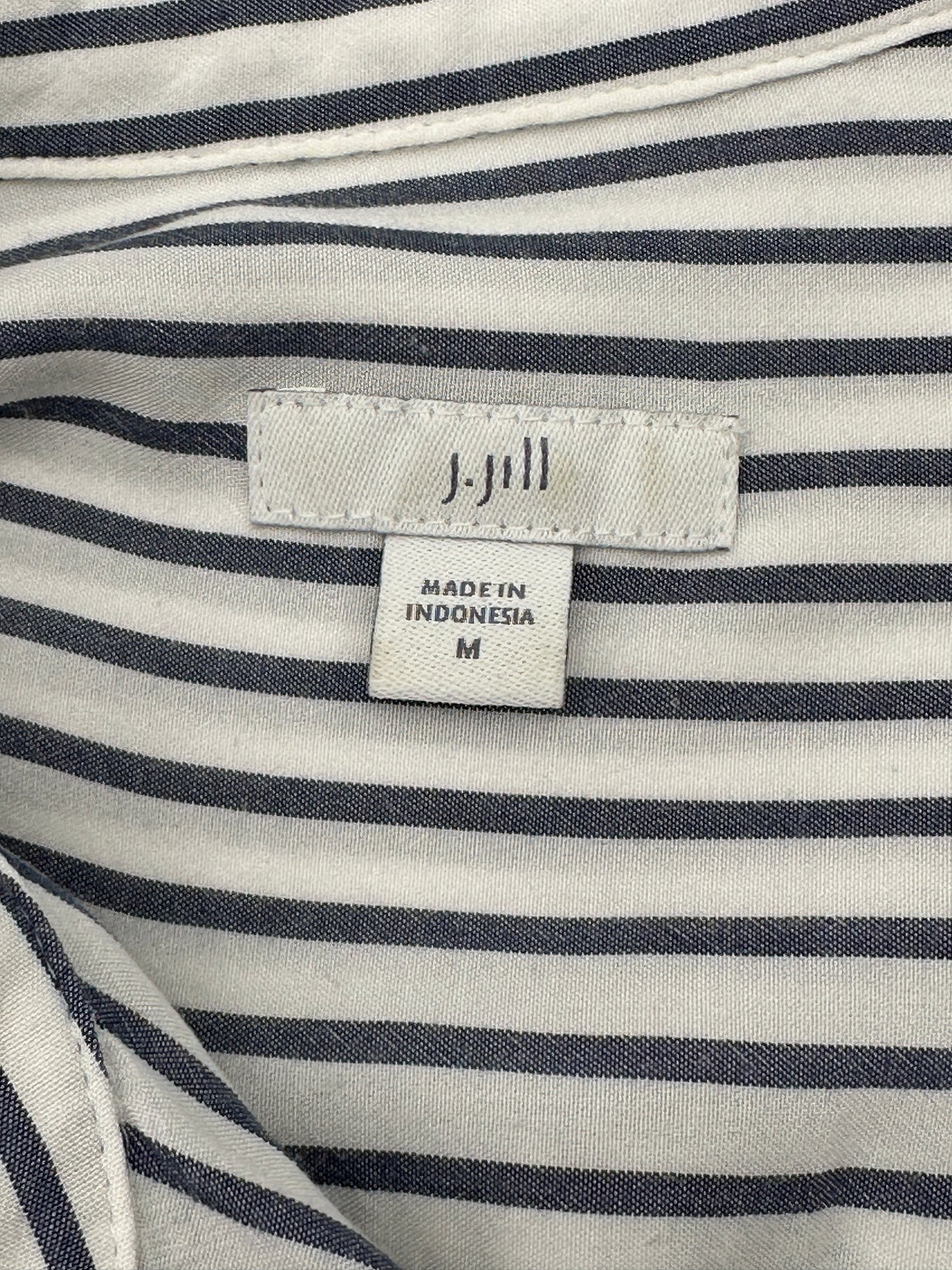 J.Jill Size M Blue & White Striped Roll-Tab Sleeve Blouse Button-Up Top