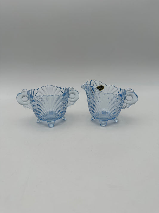 Cambridge Glass Moonlight Blue Caprice Footed Creamer & Sugar Set