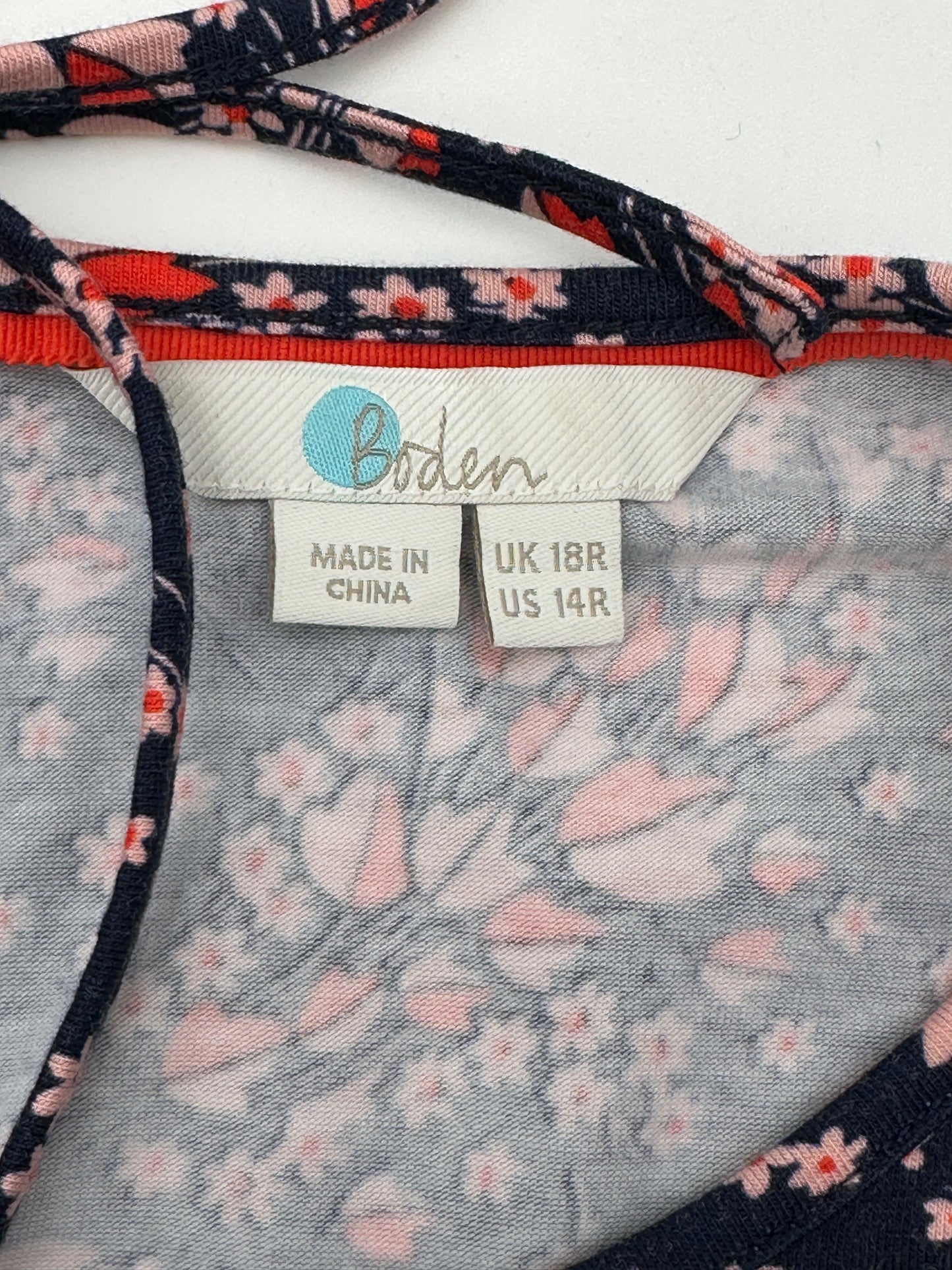 Boden US Size 14R Navy Blue w/Pink & Red Posie Jersey Dress