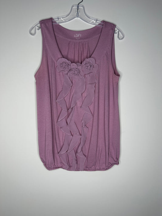 Ann Taylor LOFT Size M Lavender Rose Sleeveless V-Neck Top w/Roses