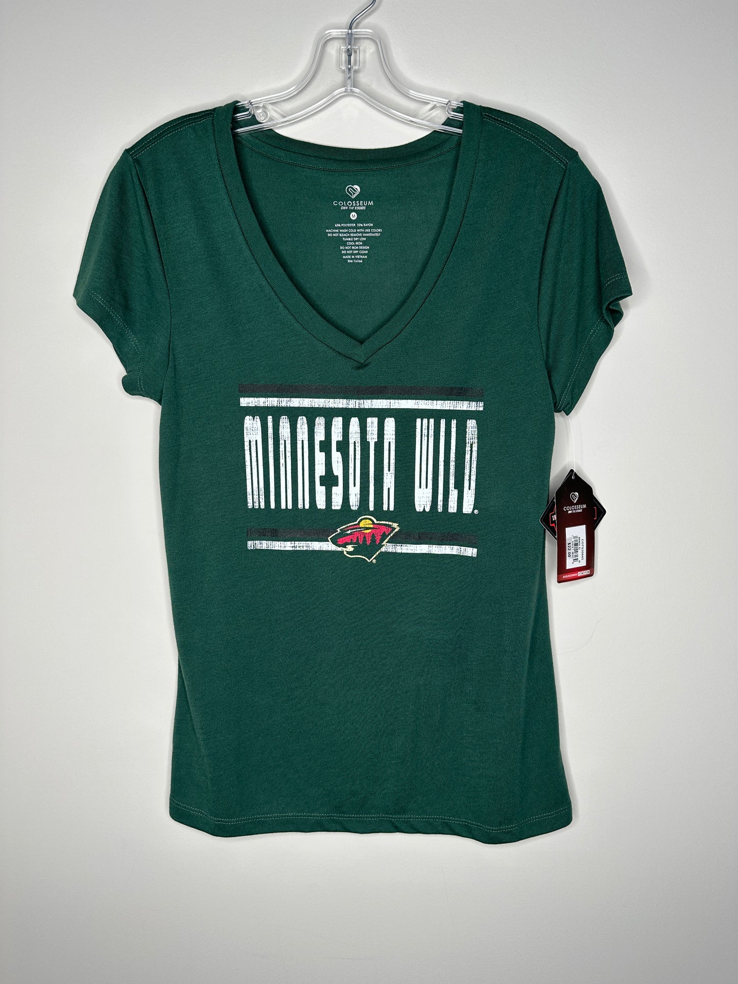 Colosseum Size M Forest Green Minnesota Wild Hockey V-Neck Tee T-Shirt, new/NWT