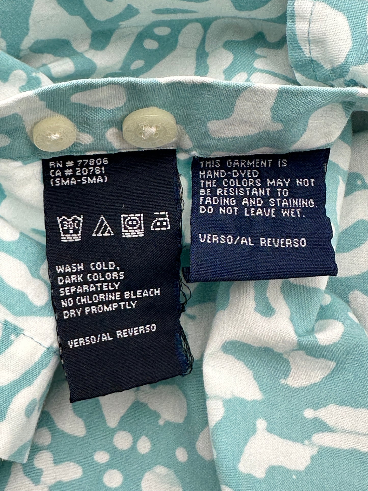 Tommy Hilfiger Men's Size L Teal & Cream Patterned Short Sleeve Button Up Shirt