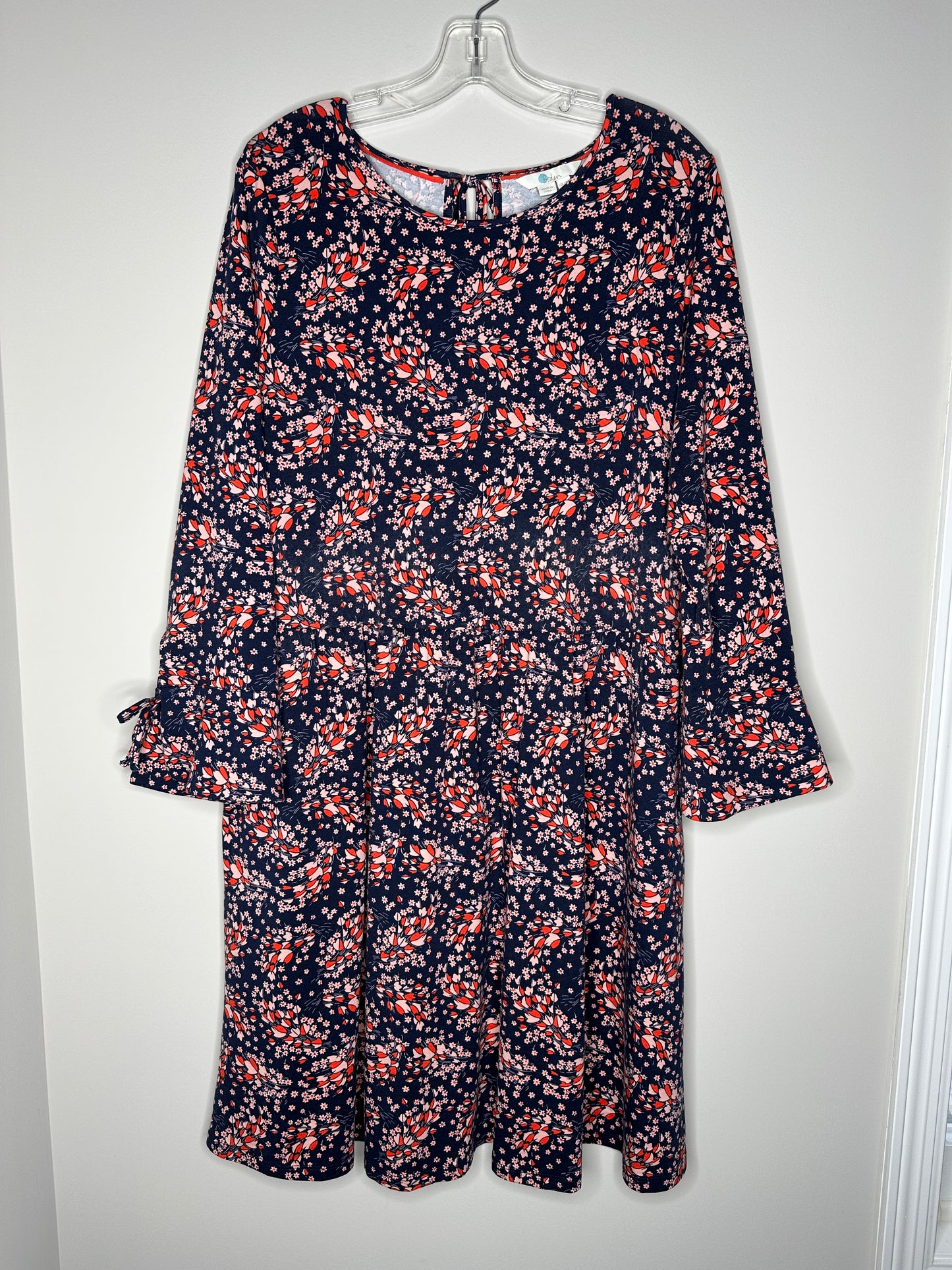 Boden US Size 14R Navy Blue w/Pink & Red Posie Jersey Dress