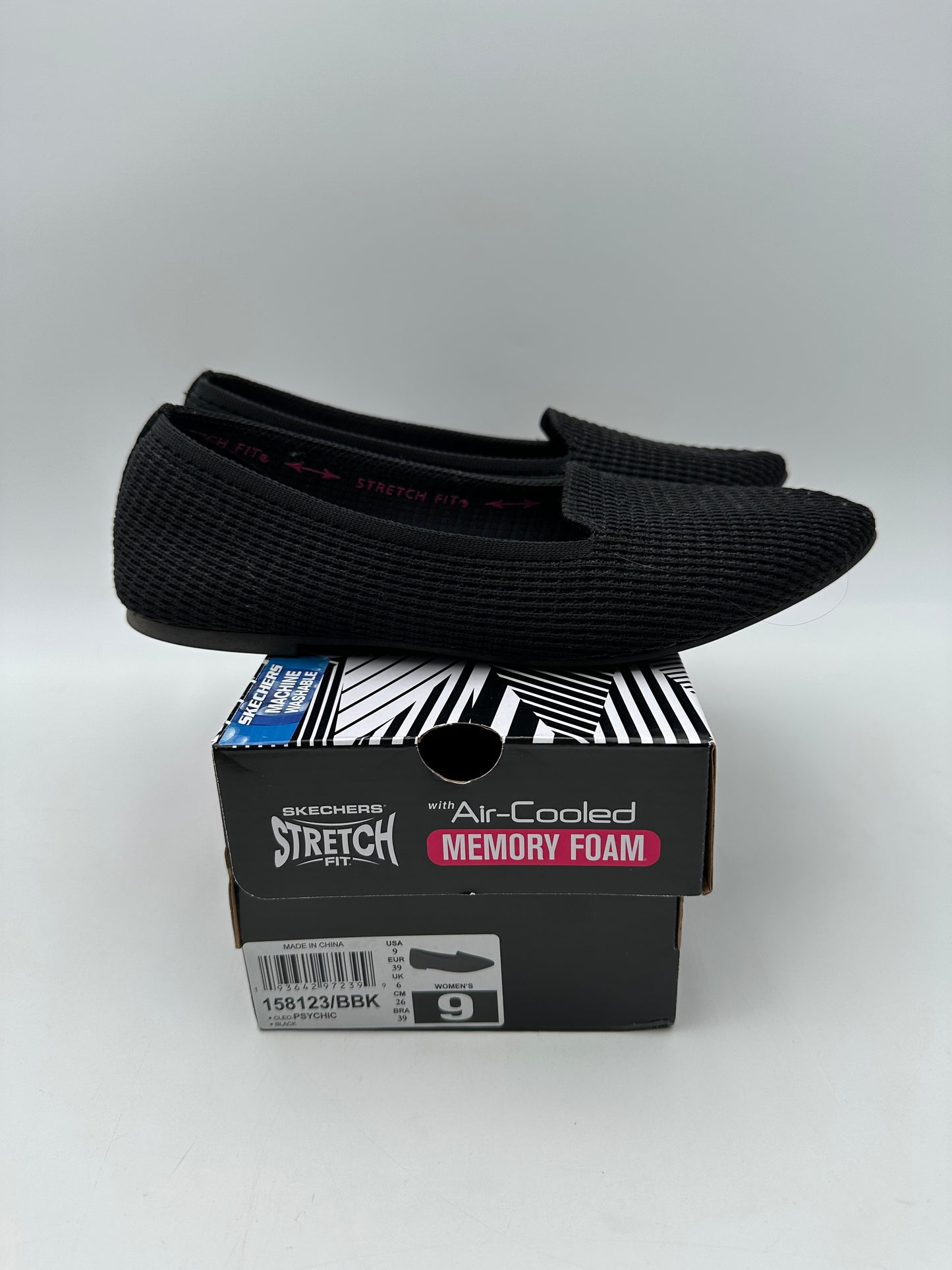 Cleo's by Skechers Size 9 Black Psychic Stretch Fit Ballet Flats, EUC