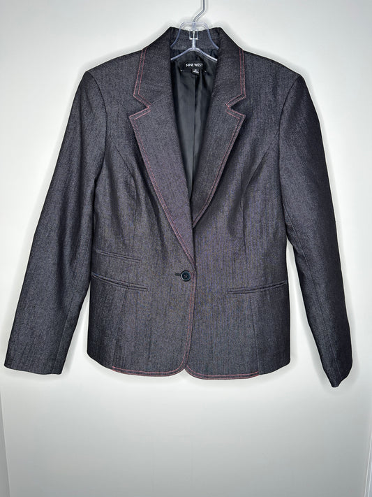 Nine West Size 10 Black Denim Blazer Jacket