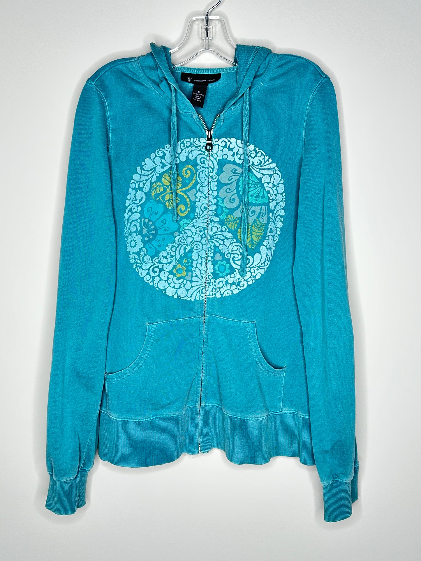 INC International Concepts Size S Teal Full-Zip Hoodie