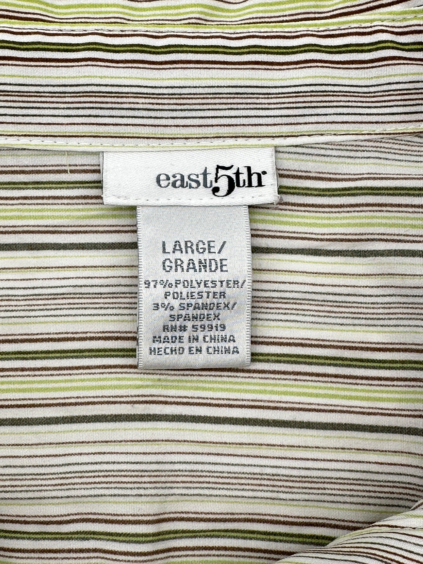 East 5th Size L White Green & Brown Short Sleeve Crinkle Pleated Blouse