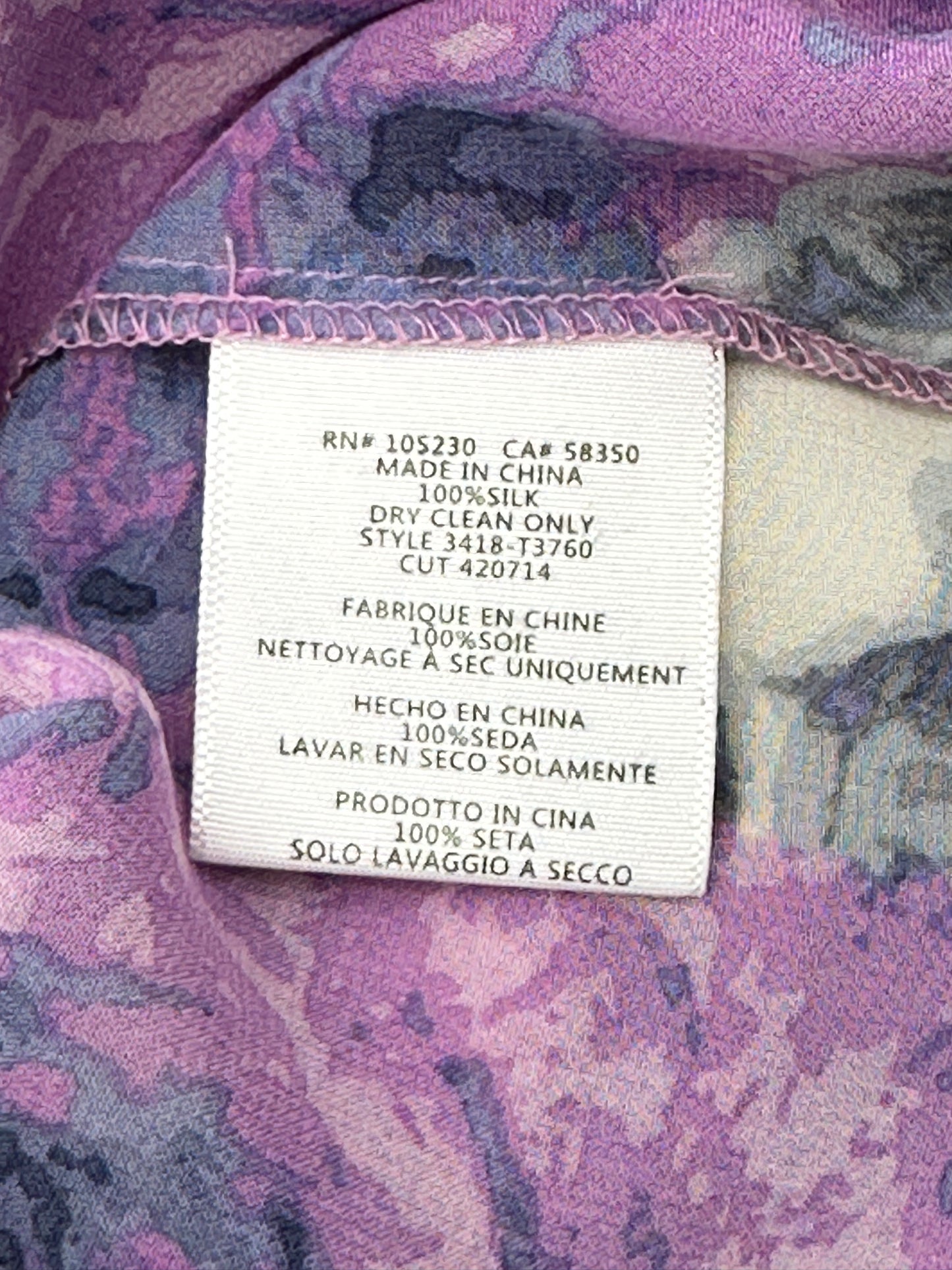 Joie Size XS Purple & Gray Floral 3/4 Sleeve Silk Blouse, EUC (runs large - please see meas.)