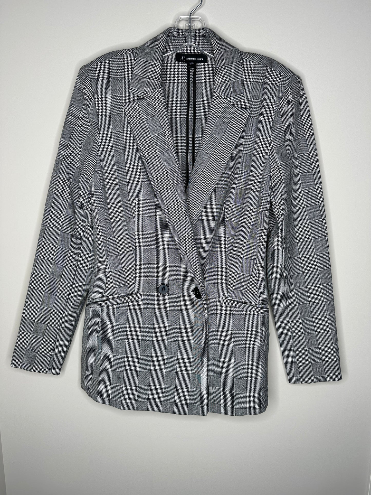INC International Concepts Size M Black & White Double Breasted Blazer Jacket