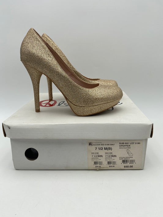 Olsenboye Size 7.5 M Gold Glitter OPepper Platform Pumps, 4.5" heel