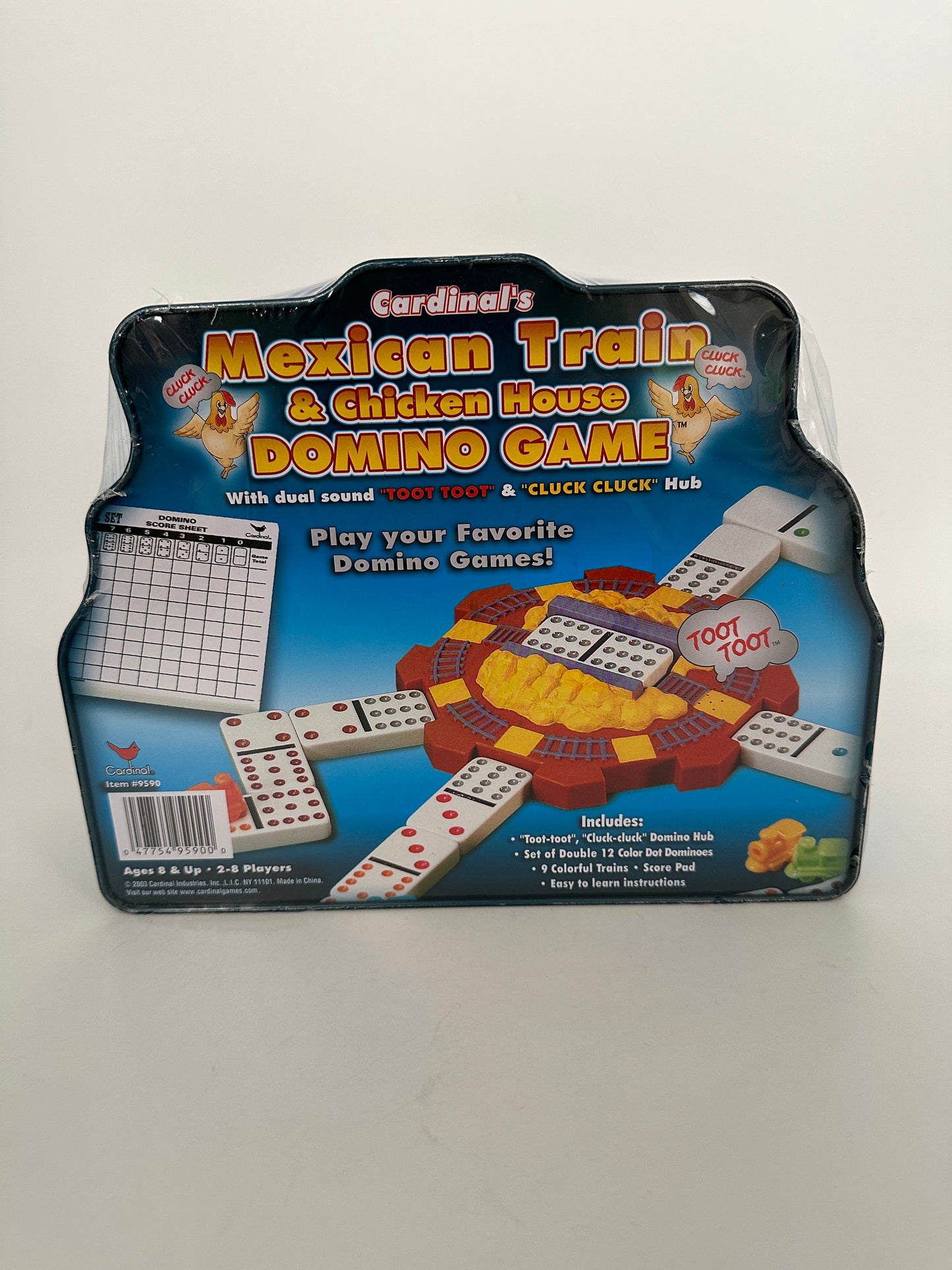 Cardinal Industries Mexican Train & Chicken House Dominoes in Collectible Tin, new