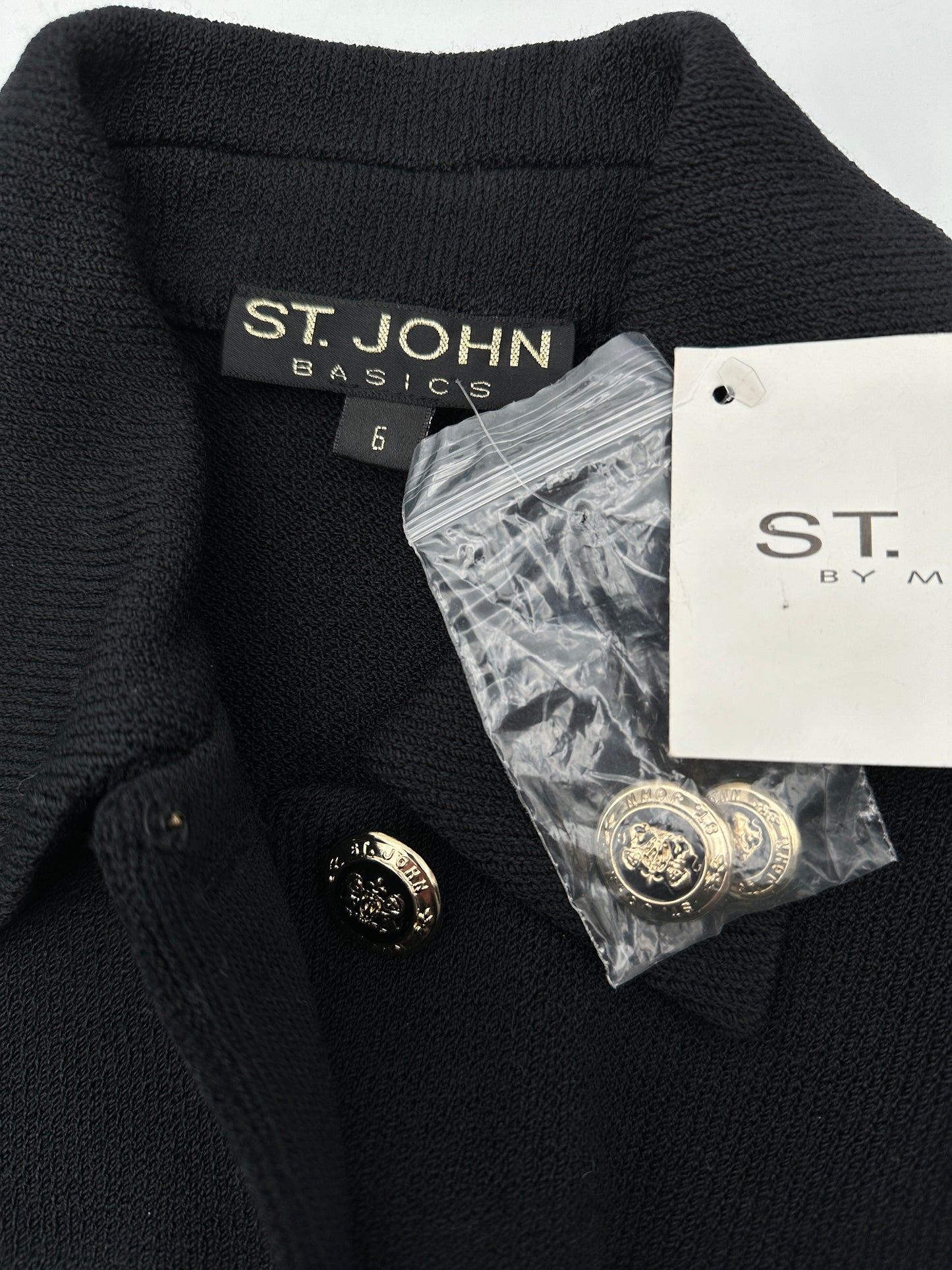 St. John Basics Size 6 Black Santana Knit Five-Button Jacket, new/NWT