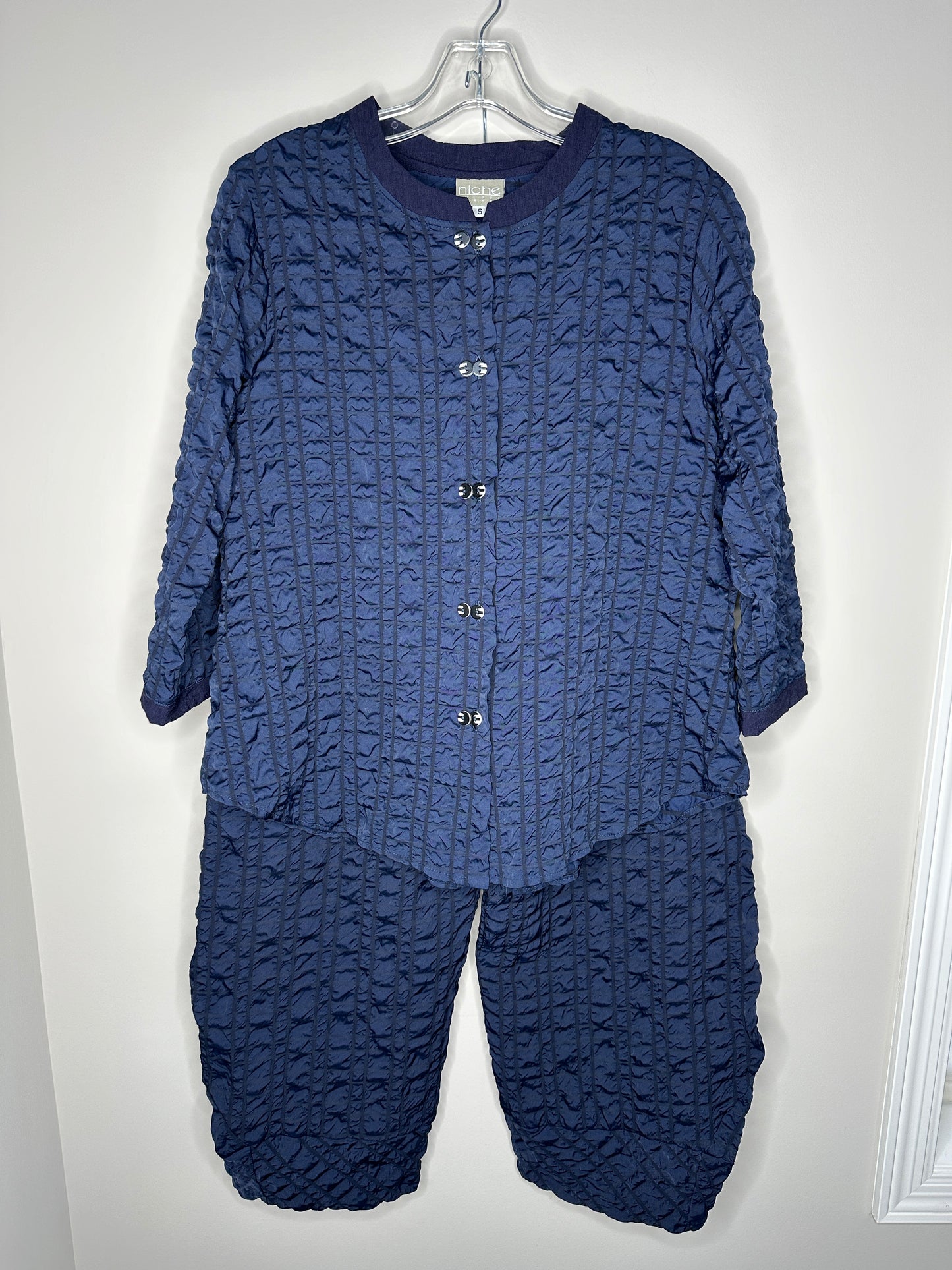 niche Nilgun Derman Size S Navy Blue Oversized Button Top and Lightweight Pull-on Pants