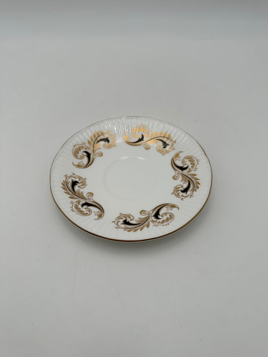 Elizabethan White w/Gold & Black Scrolls & Leaves Bone China Saucer Plate