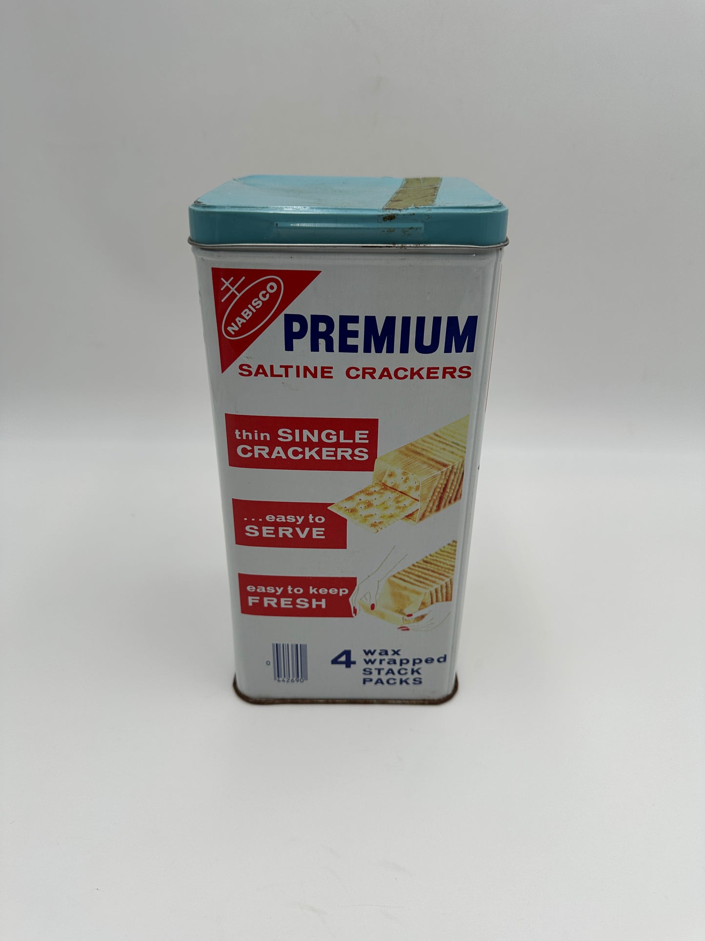 Nabisco Premium Vintage Saltine Cracker Tin Canister with Blue Metal Lid