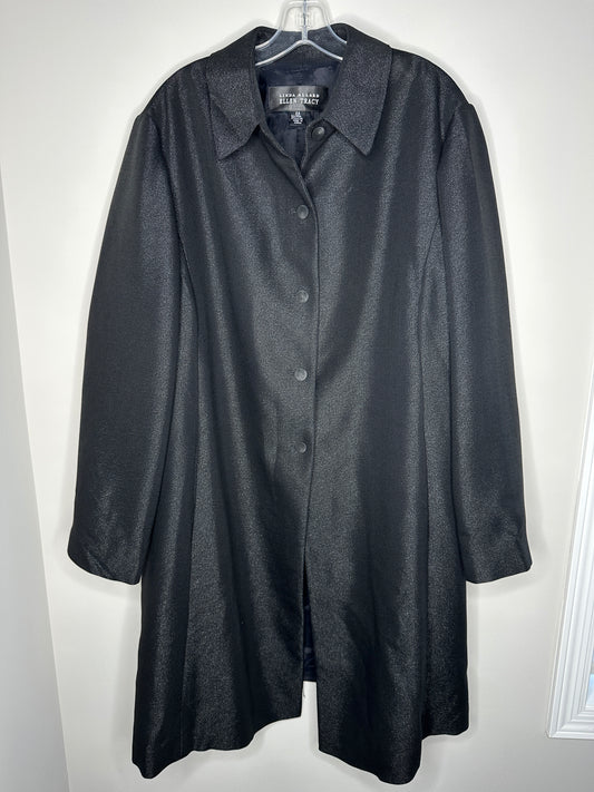 Linda Allard Ellen Tracy Size 24 Black Shimmer Long Button-Up Coat