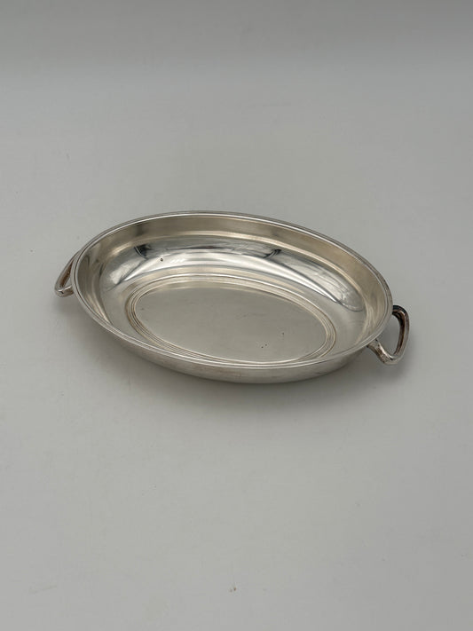 Silver-Plated Shallow Oval Bowl with Smooth Edge & Handles