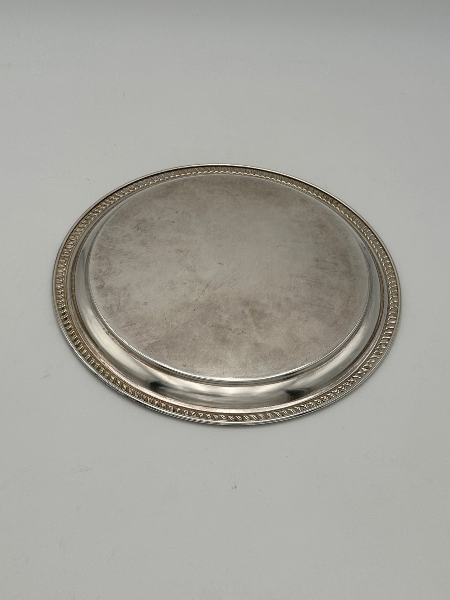 Silver-Plated Round Etched Platter with Textured Edge