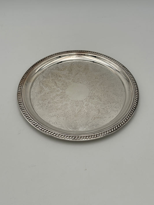 Silver-Plated Round Etched Platter with Textured Edge