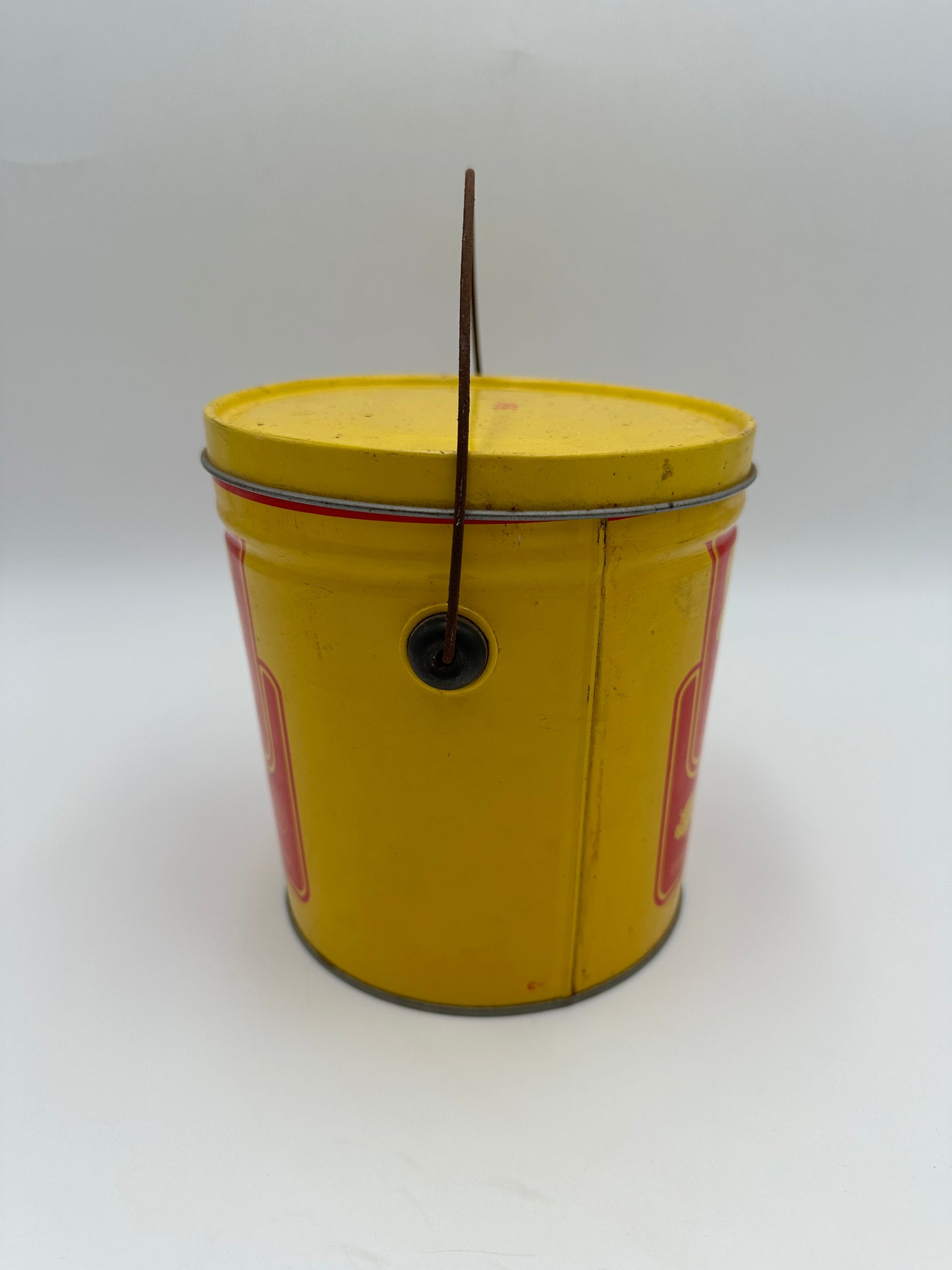 Hormel Vintage Yellow and Red Vintage 4 lb Lard Can with Handle Bail