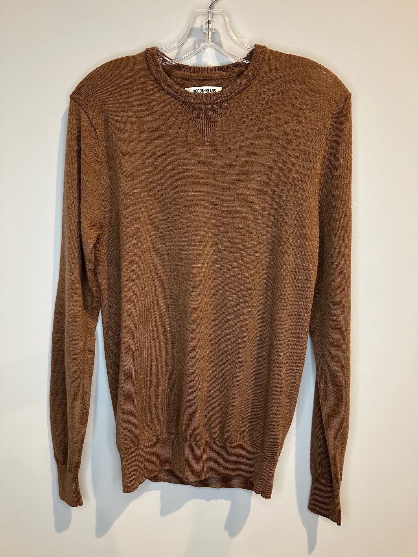 Goodthreads Men's Size XS Light Brown Crew Neck Merino Wool Sweater