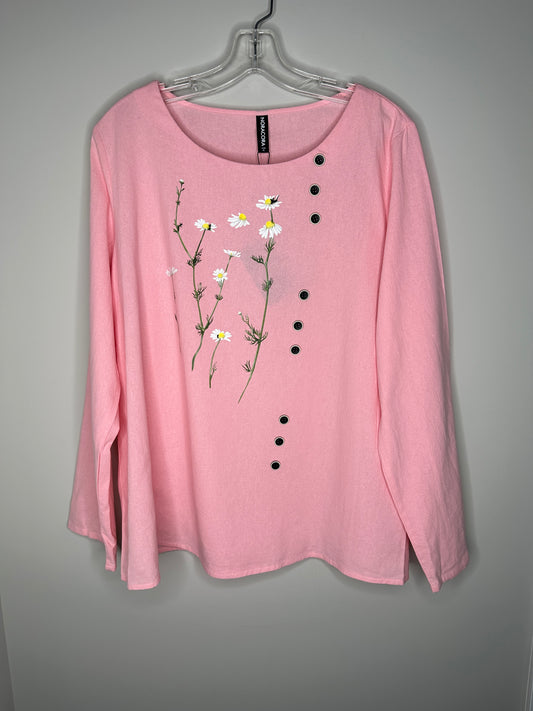 Noracora Size XL Light Pink w/Daisies Long Sleeve Top, new/NWT