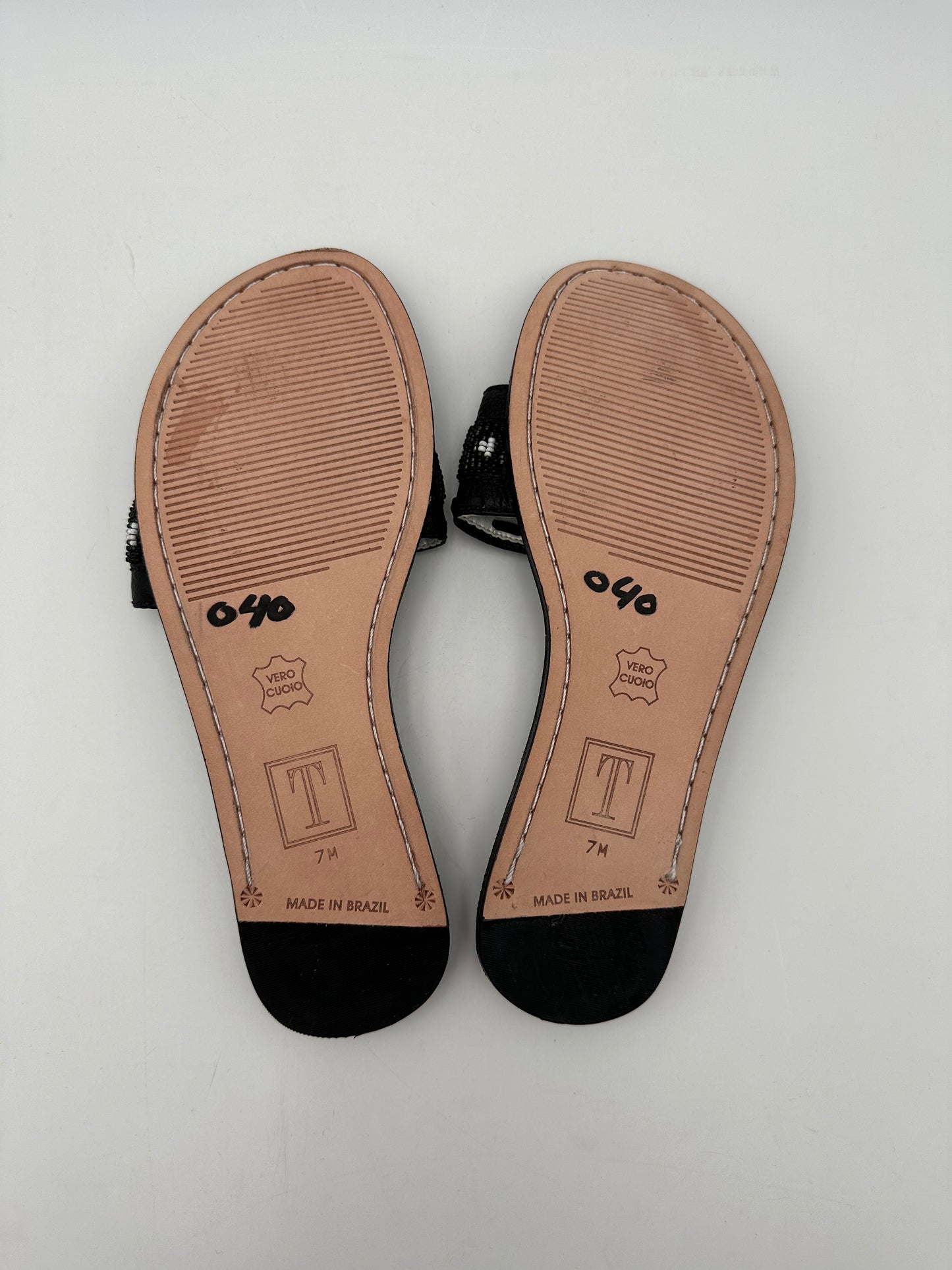 Tehama Resort Wear Size 7 M Black Leather Slip-On Flat Sandals