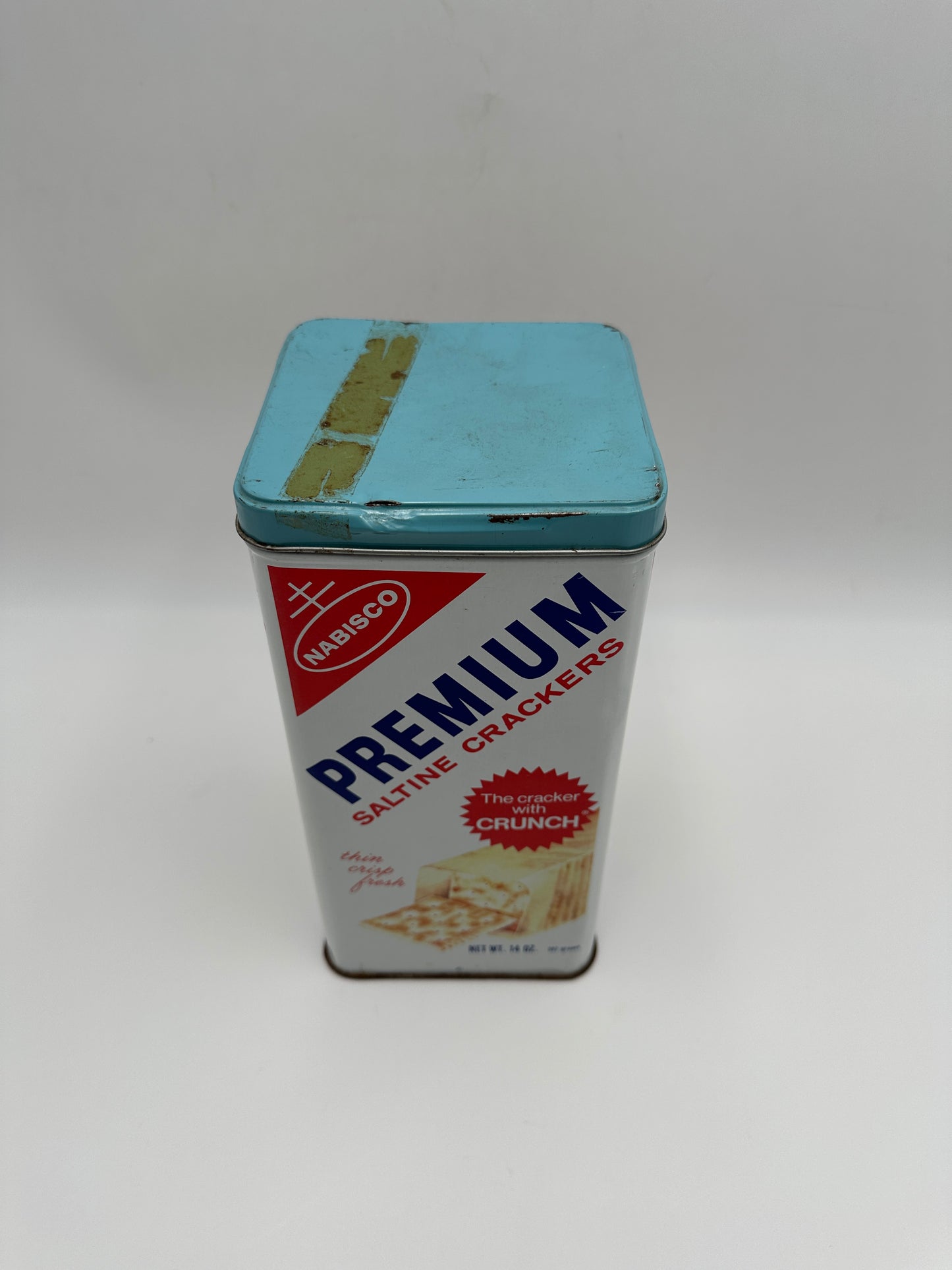 Nabisco Premium Vintage Saltine Cracker Tin Canister with Blue Metal Lid