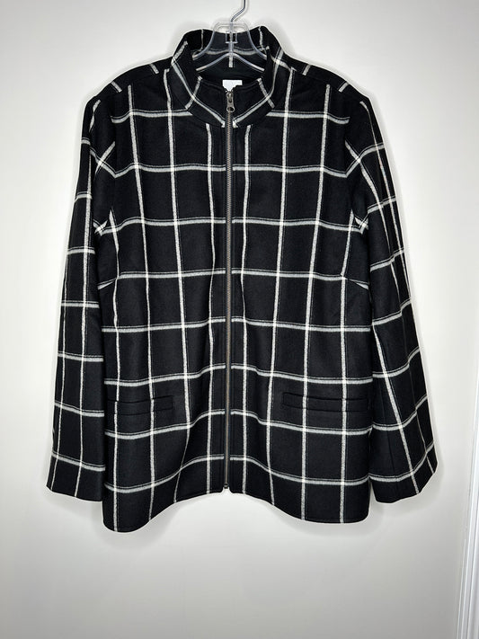 J.Jill Size XL Petite XLP Black with Cream Windowpane Jacket Coat, new/NWT