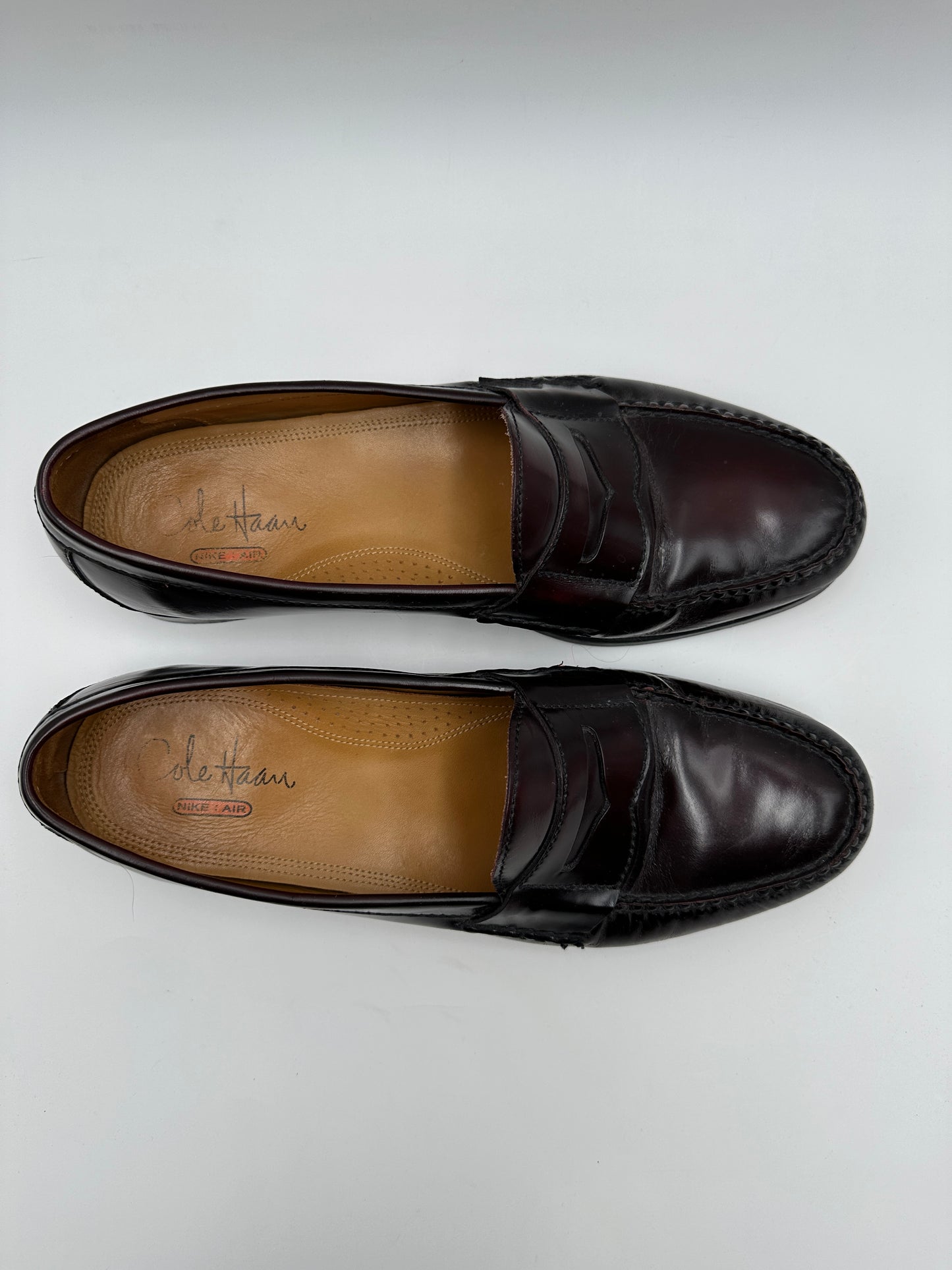 Cole Haan Size 11.5M Burgundy Brown Leather‎ Penny Loafers Nike Air Comfort Shoes