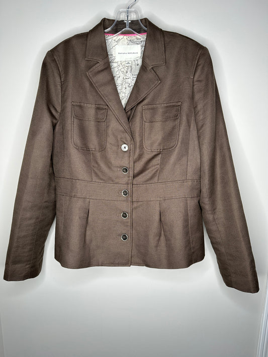 Banana Republic Size 14 Brown Textured Linen Blend Suit Jacket Blazer