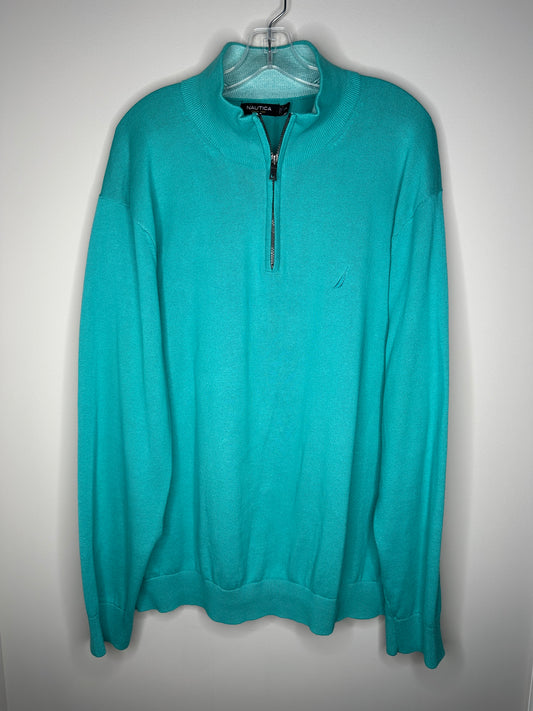 Nautica Men's Size XXL Teal Green Long Sleeve 1/4 Zip Sweater, EUC