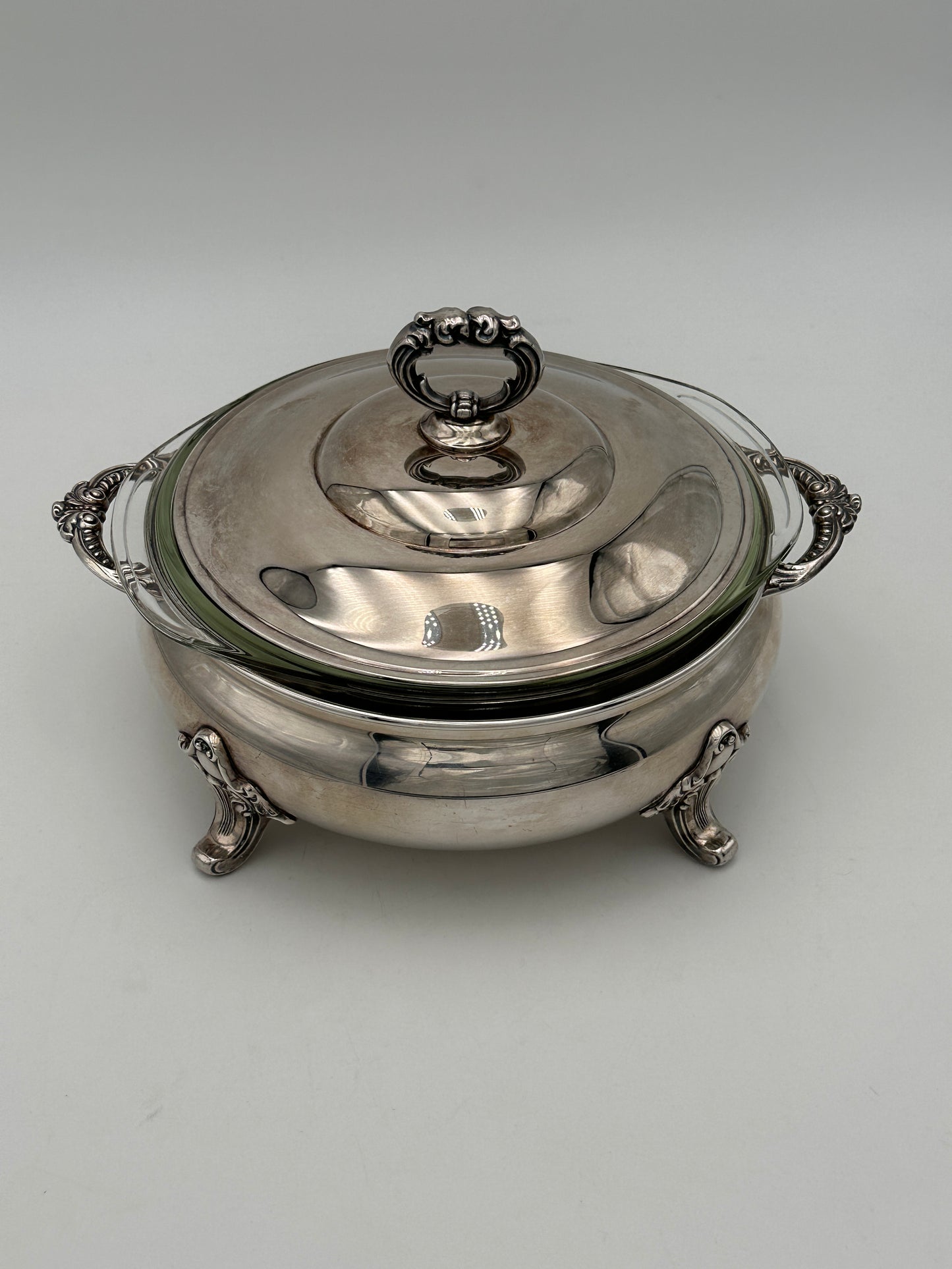 Poole Silver-Plated Round Covered Footed Casserole Dish