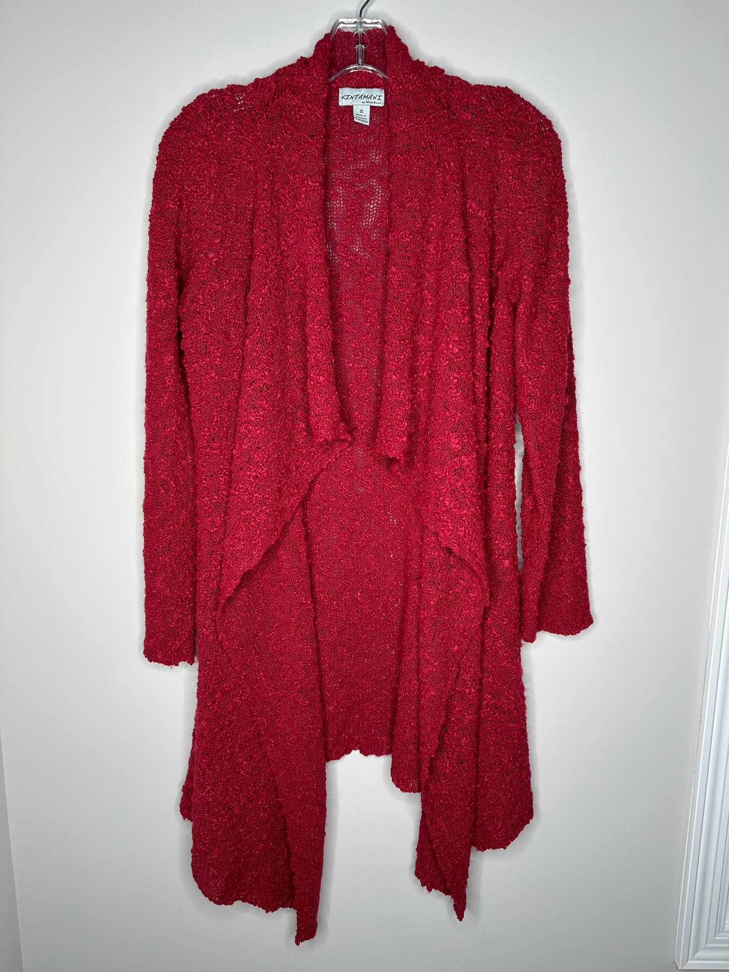 KINTAMANI by Wind River Size S Dark Red Maroon Chunky Boucle Knit Open Cardigan Sweater