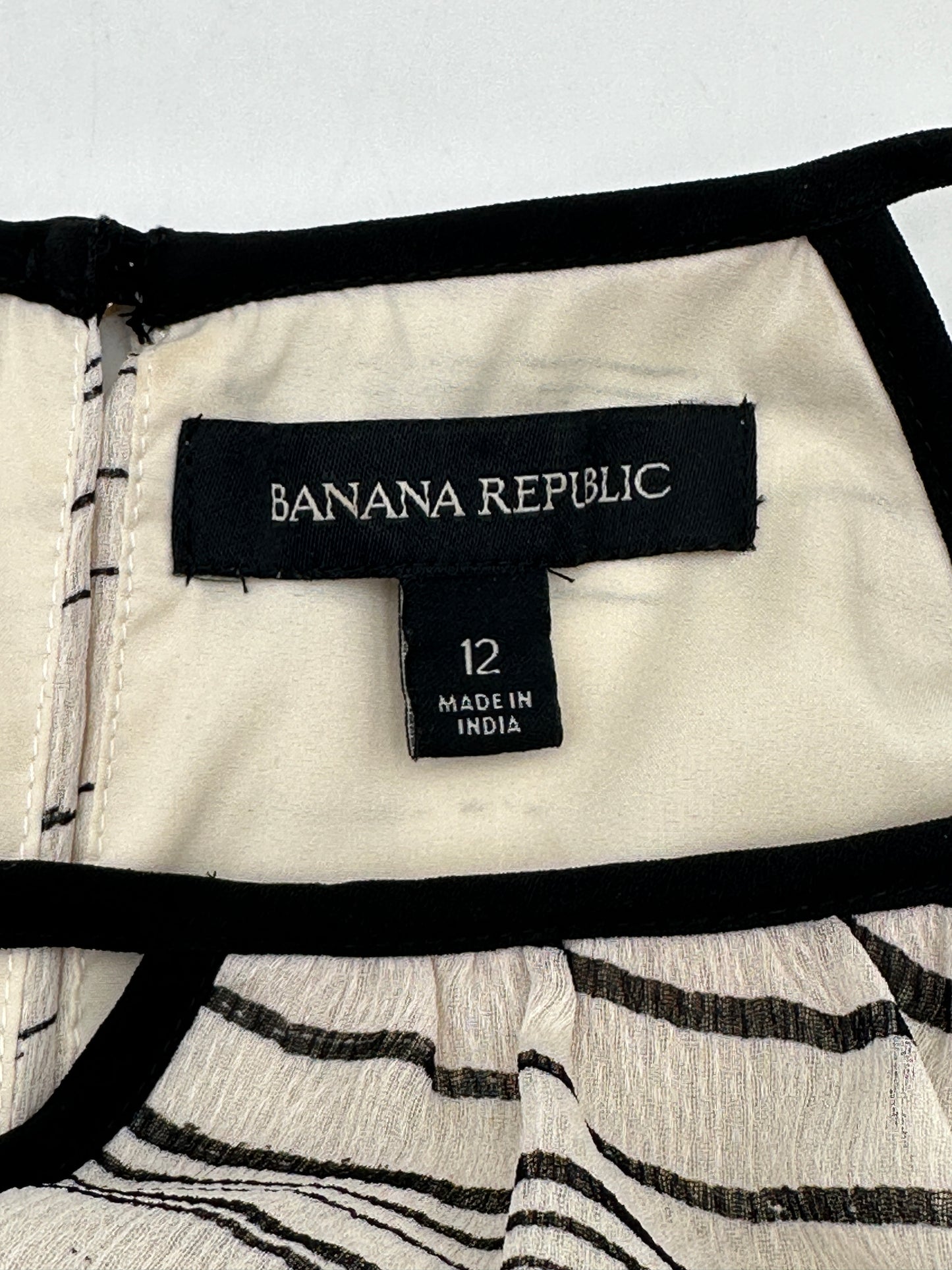 Banana Republic Size 12 Off White & Black Striped Sleeveless A-Line Dress