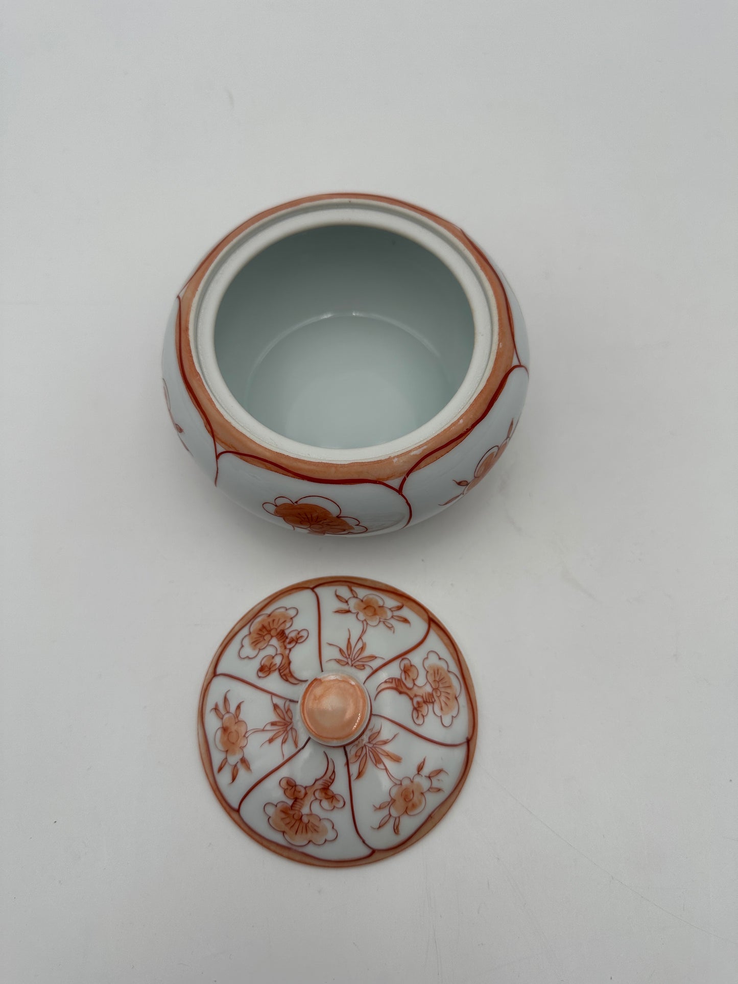 White and Orange Porcelain Covered Bowl Dish