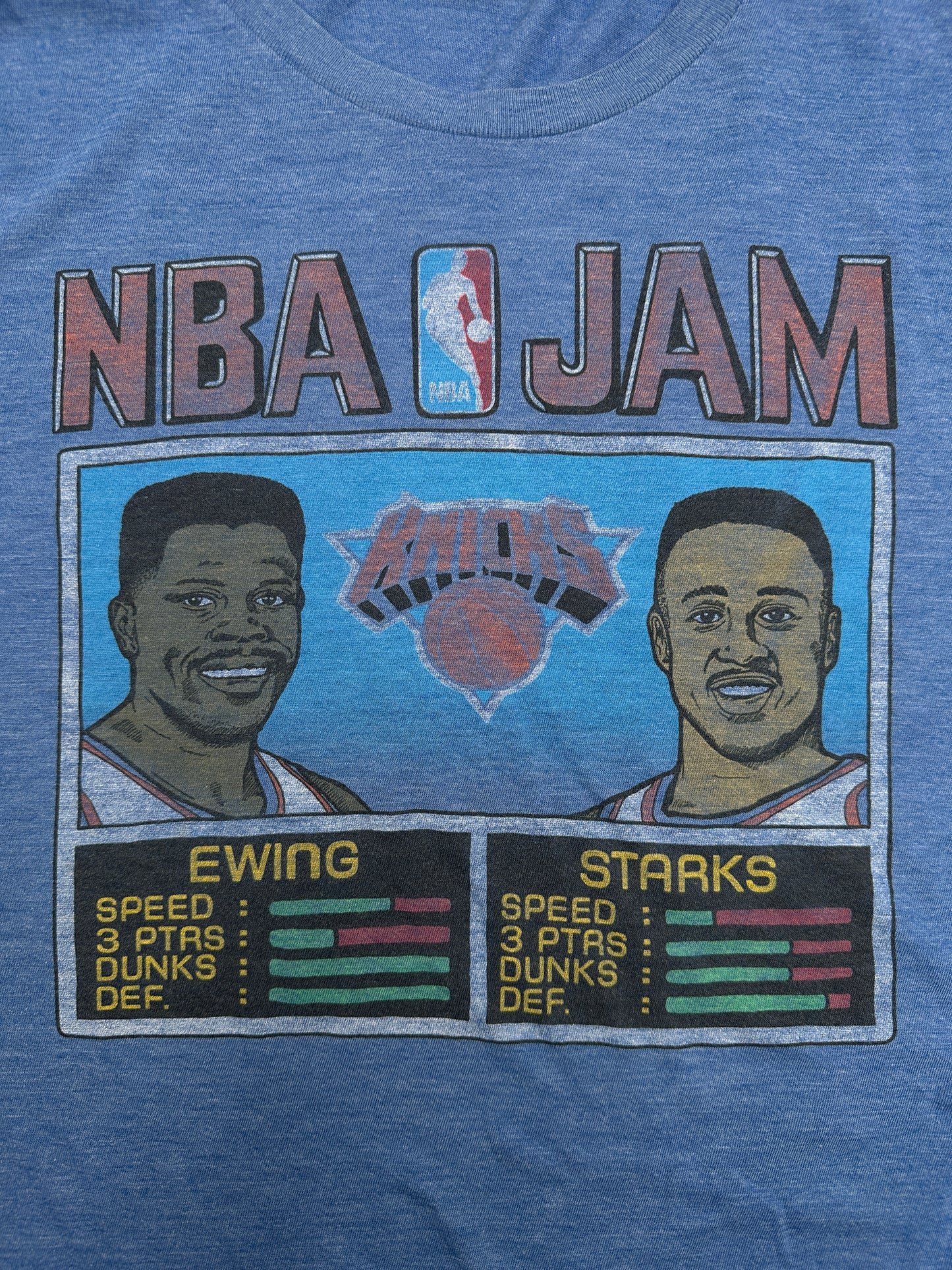 Homage Men's Size XXL Blue Knicks Starks and Ewing NBA Jam T-Shirt Tee