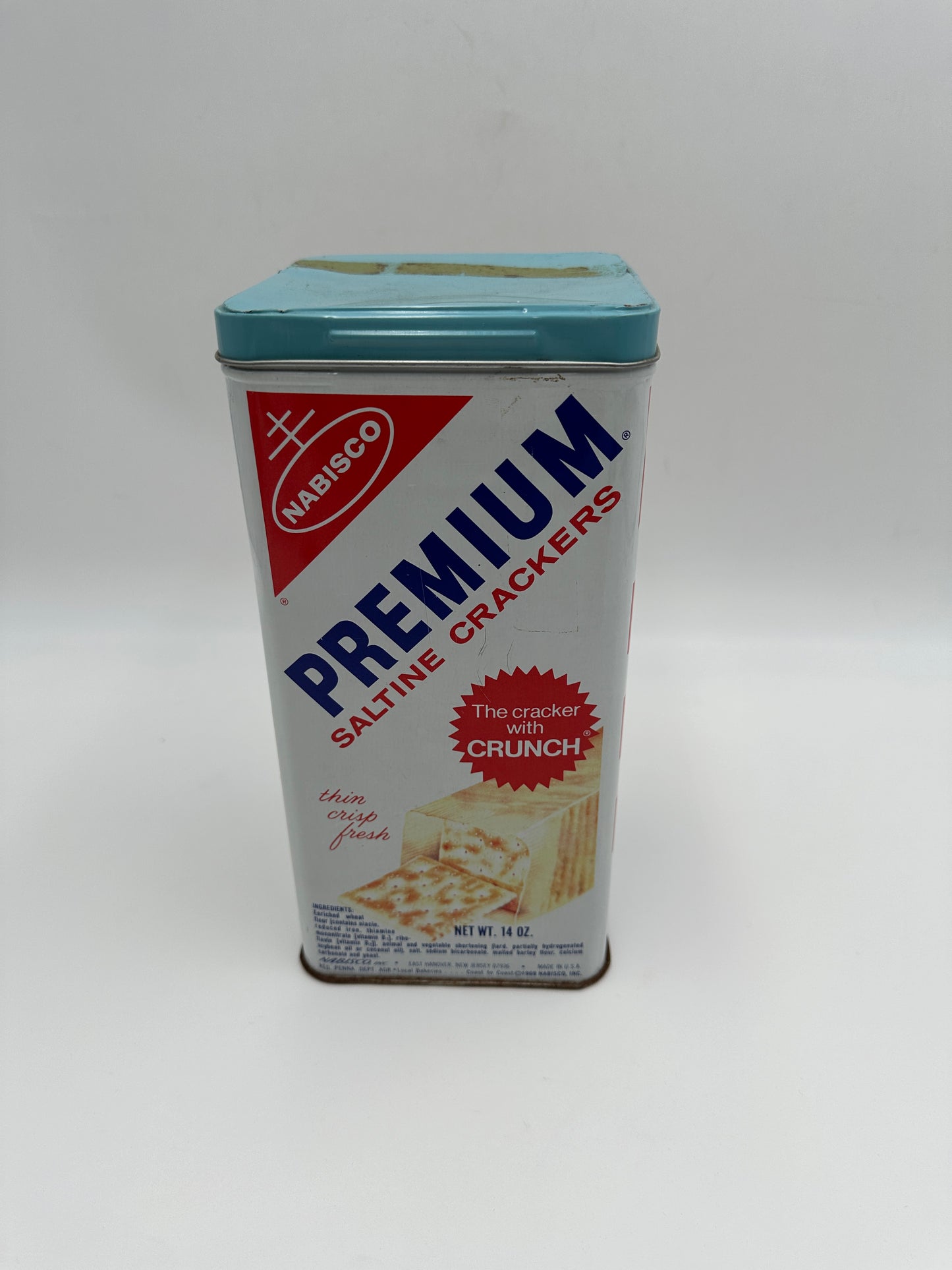 Nabisco Premium Vintage Saltine Cracker Tin Canister with Blue Metal Lid