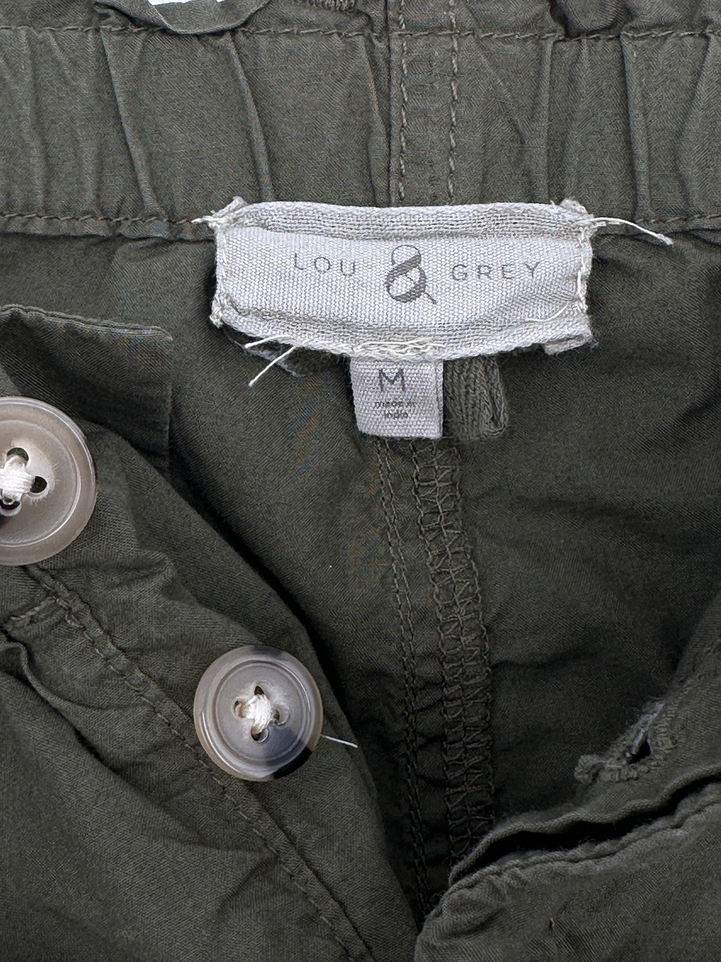 Lou & Grey Size M Olive Green Cotton Elastic Waist Pants