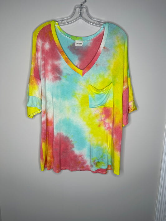 Lovely Melody Size XL (not marked) Multicolor Tie Dye V-Neck Tee T-Shirt