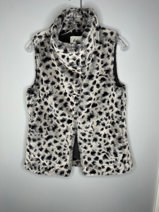 dylan Size XS Gray Leopard Snap Vest Animal Print Faux Fur Vest