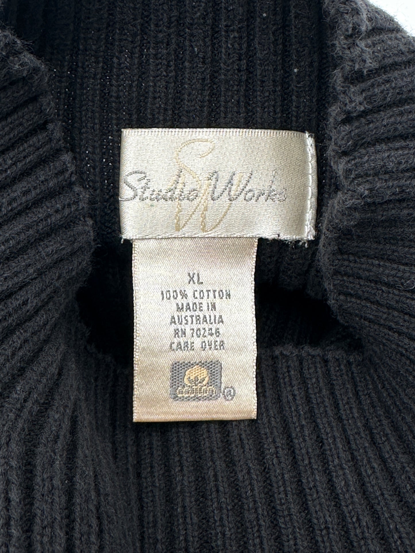Studio Works Size XL Black Cotton Pullover Ribbed Sweater