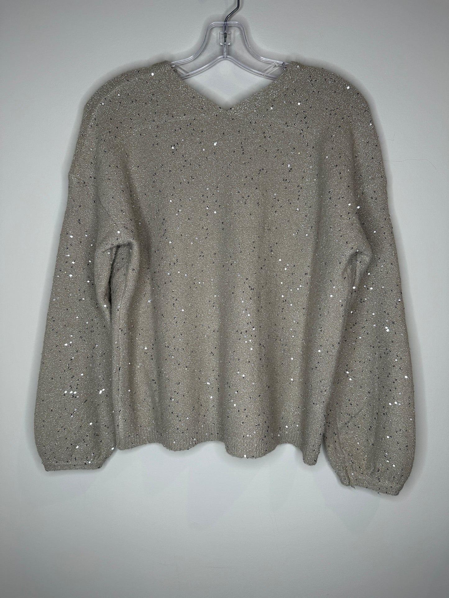 LOFT Size M Taupe V-Neck Sequined Sweater