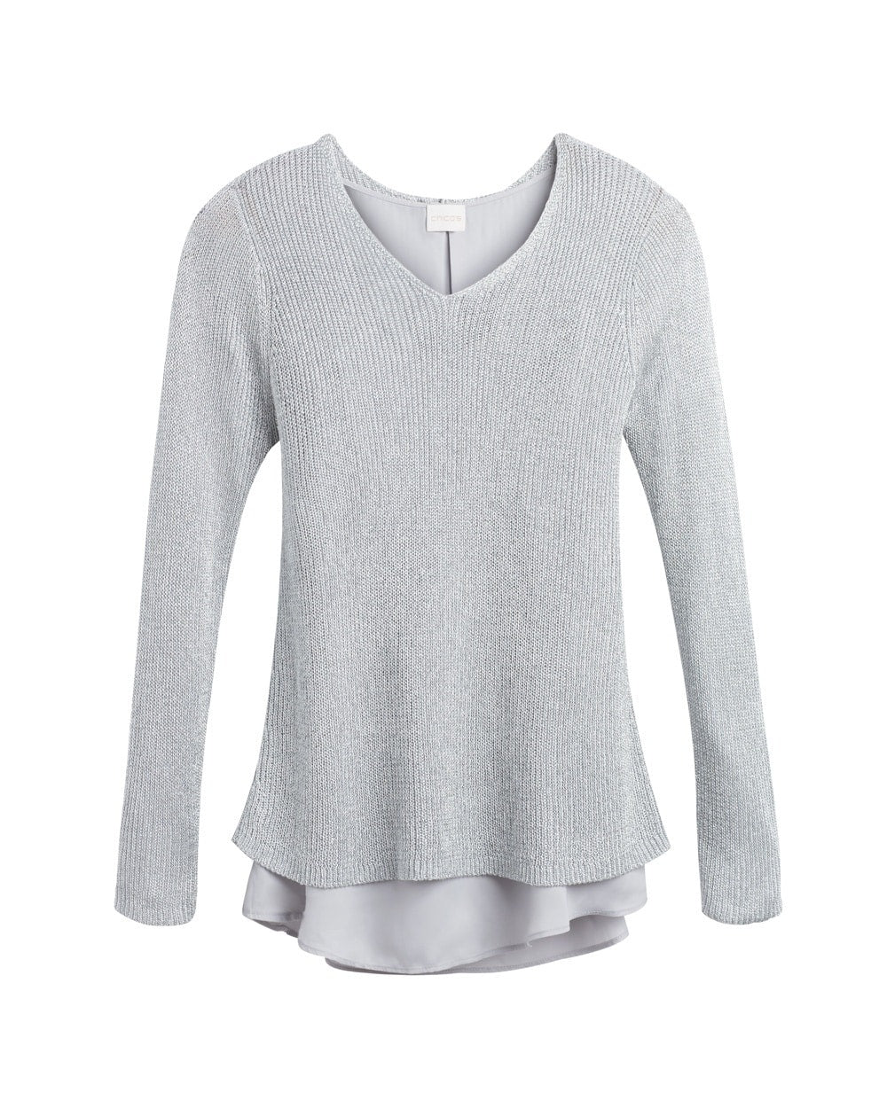 Chico’s Size 3 (XL) Silver Gray Shine Stitch Aindri Pullover Sweater, new/NWT