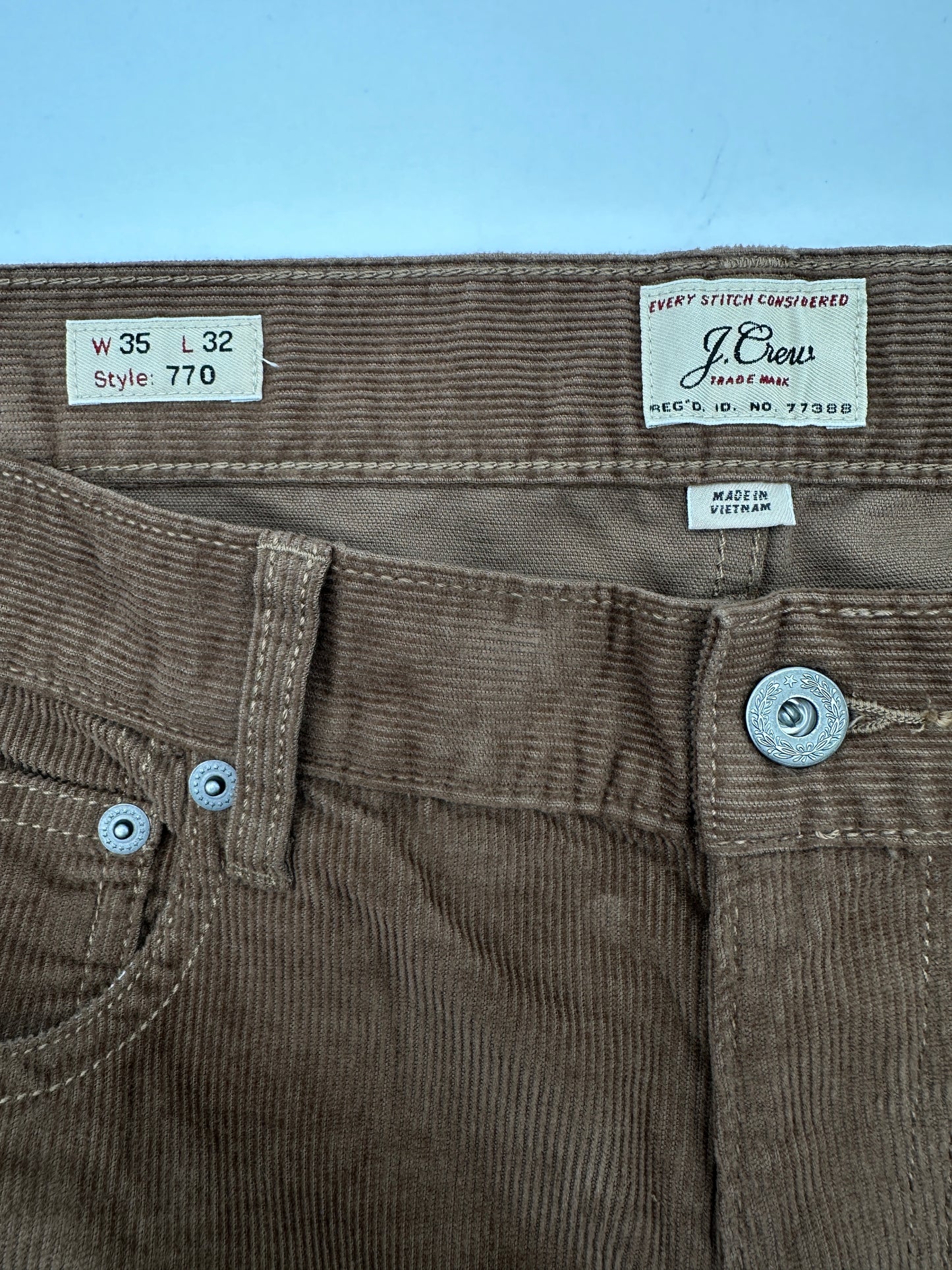 J.Crew Men's Size 35x32 (marked) Cognac Brown Corduroy Pants