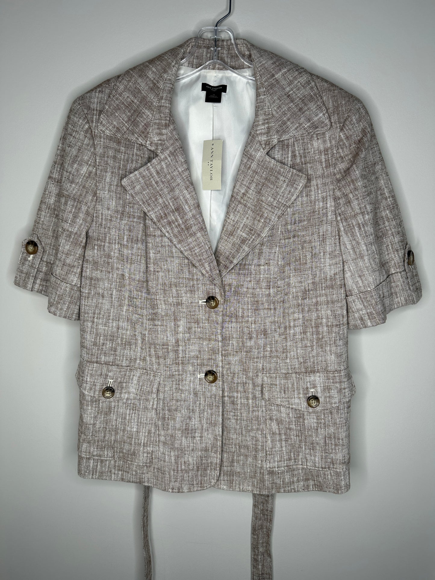 Ann Taylor Brown Heather Linen Blend Skirt Suit Skirt & Jacket (Size 14 Jacket, Size 12 Skirt), new/NWT