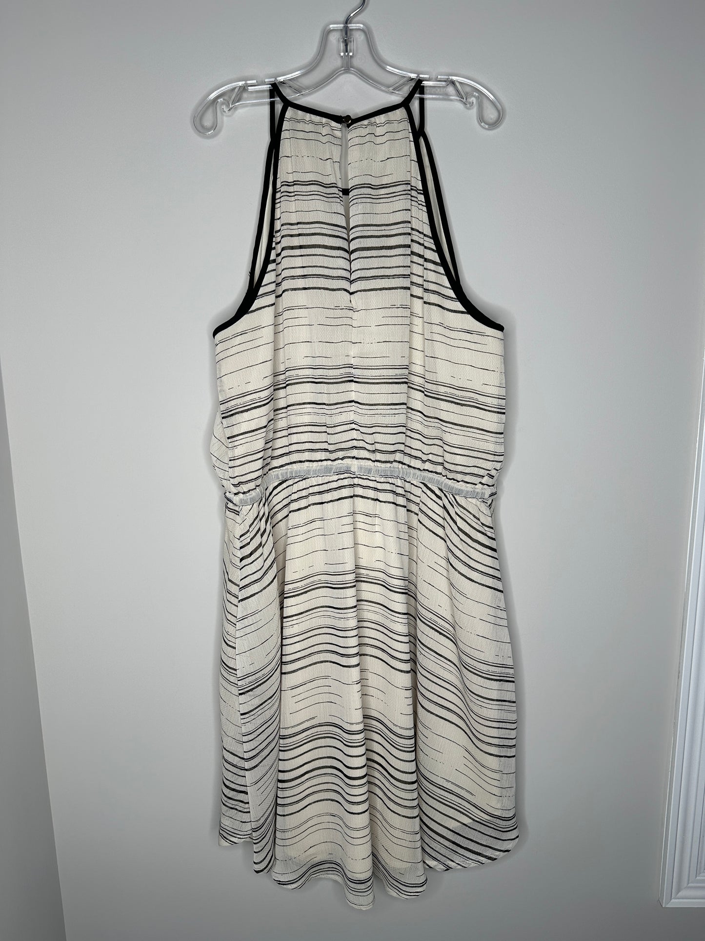 Banana Republic Size 12 Off White & Black Striped Sleeveless A-Line Dress