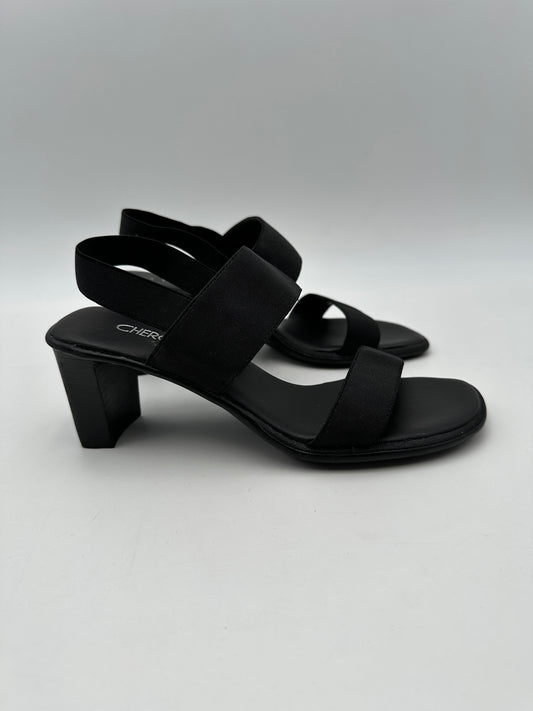 Cherokee Size 7 Black Elastic Band Slip-On Heel Sandals